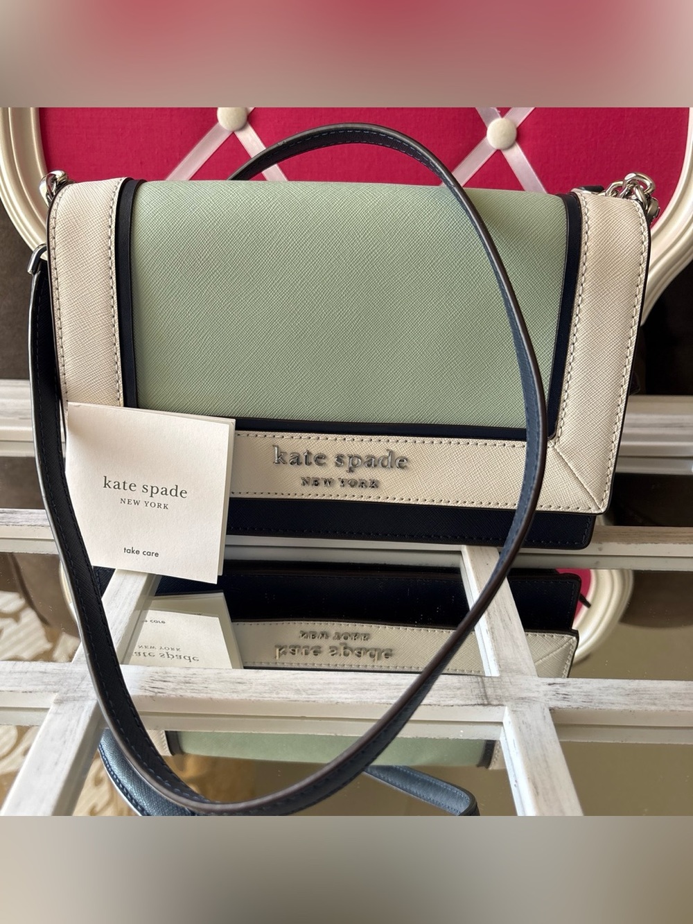 kate spade Mint & Cream Saffiano Crossbody Bag. NWOT